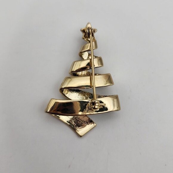 Christmas Tree Brooch Abstract Gold Tone - Picture 2 of 5